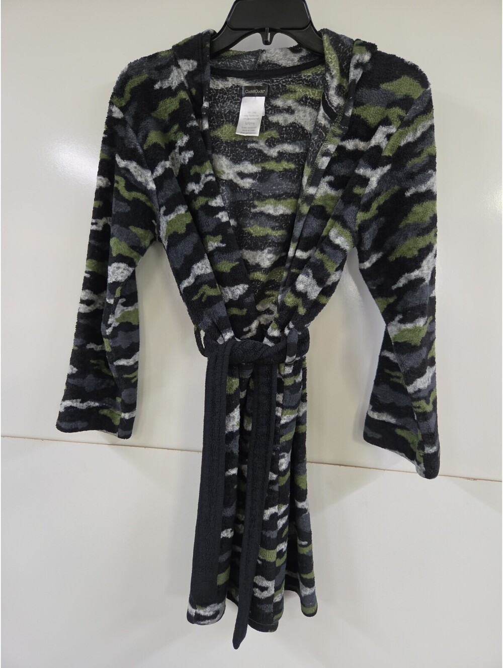 Cuddl Duds Kids Robe Camo Soft Plush Bathrobe Boys Large 12 14 Hooded + Pockets